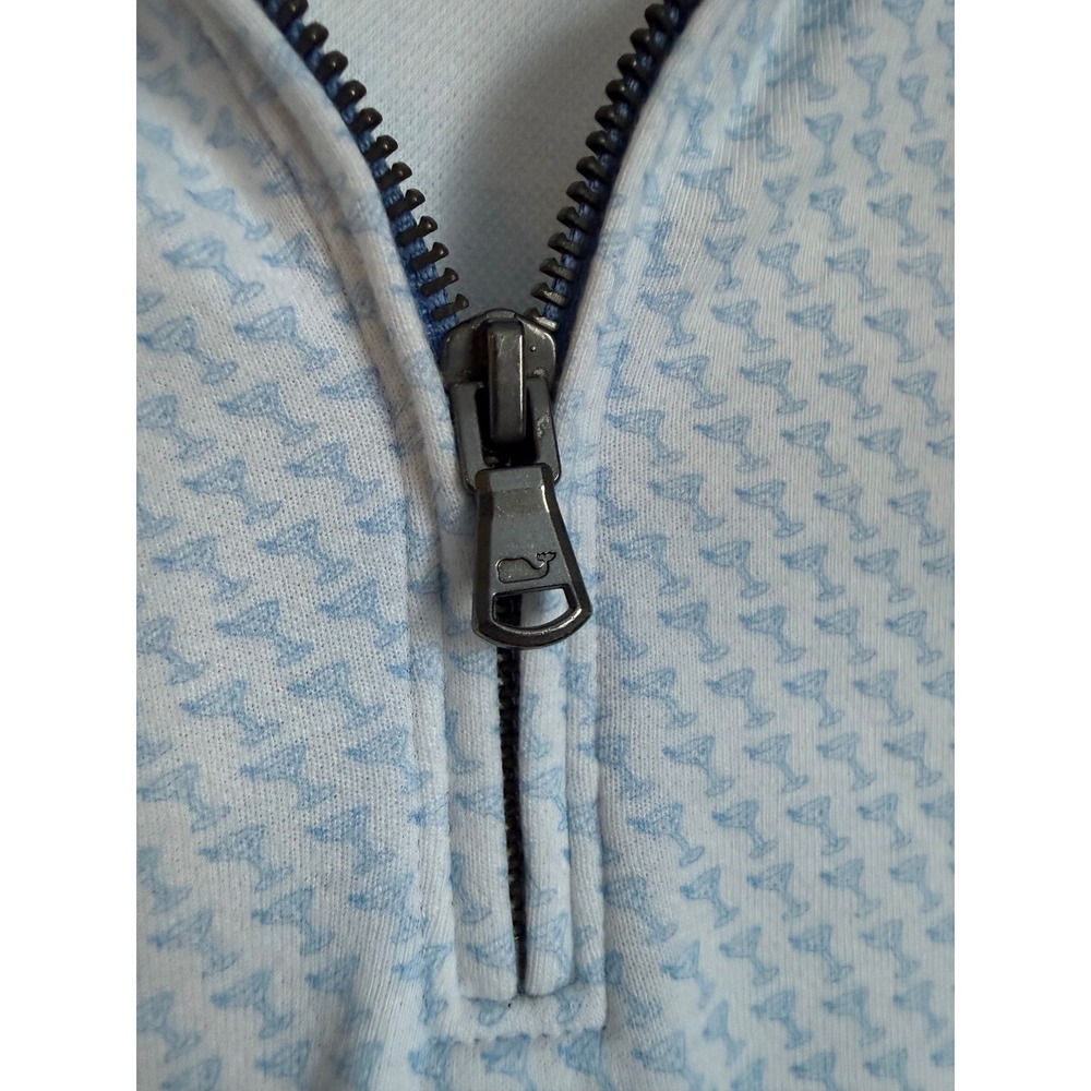 Vineyard Vines Mens Martini Glass Print Quarter Zip Pullover Blue White Medium - Picture 4 of 10
